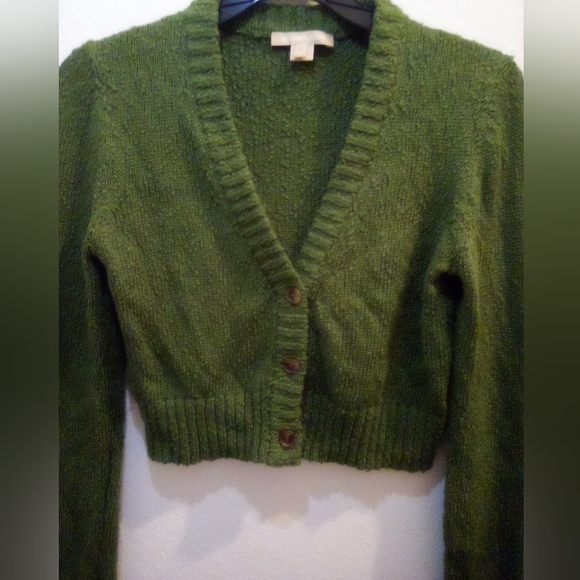 Michael Kors Green Cropped Knit Cardigan 100% Cotton Size XS Fall - Picture 3 of 14